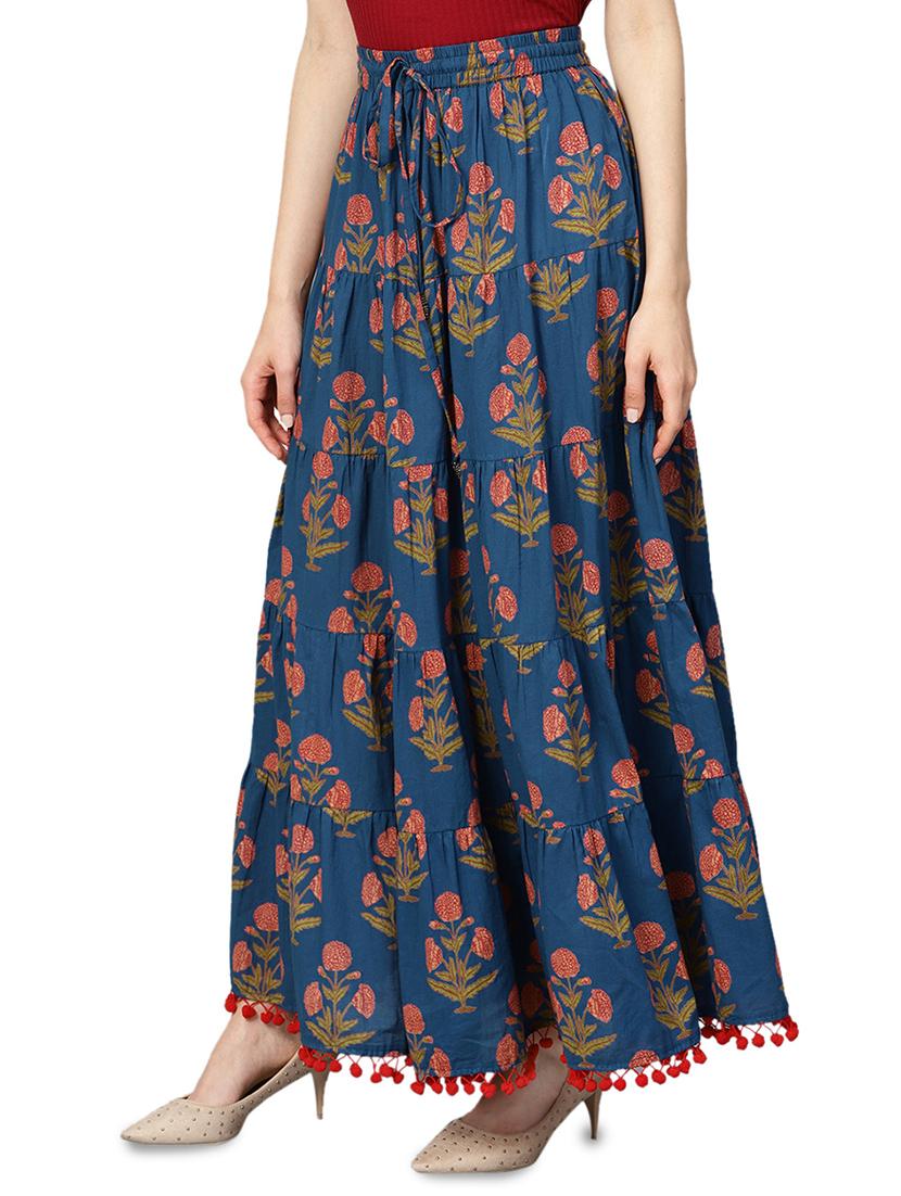 blue cotton flared skirt - 17694612 - Zoom Image - 2