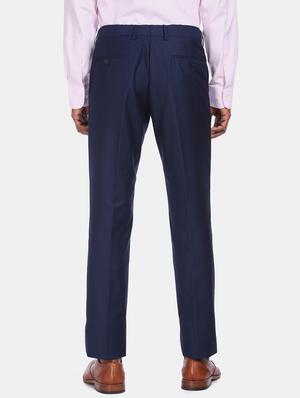 blue solid flat front formal trouser - 17694639 - Standard Image - 4