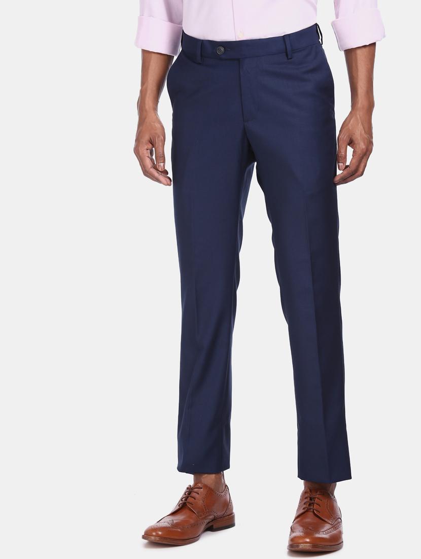blue solid flat front formal trouser - 17694639 - Zoom Image - 2