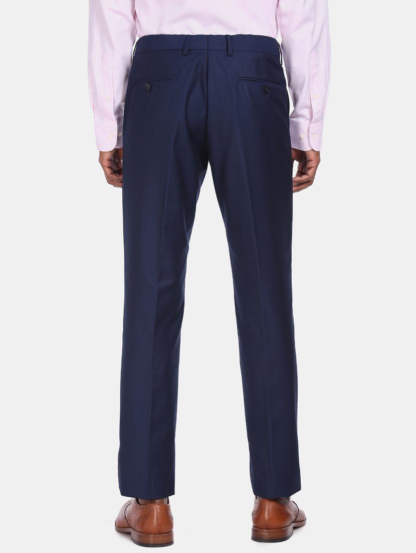 blue solid flat front formal trouser - 17694639 - Zoom Image - 4