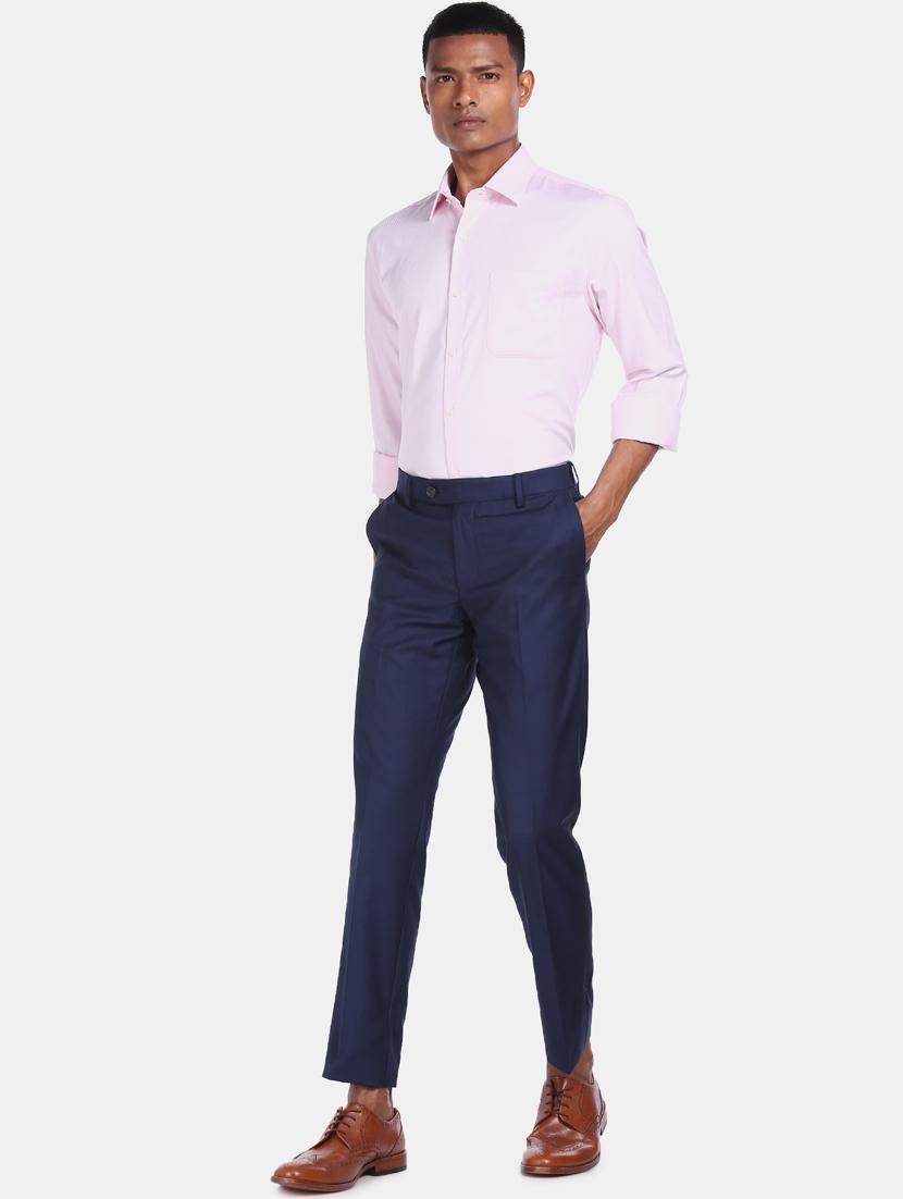 blue solid flat front formal trouser - 17694639 - Zoom Image - 5