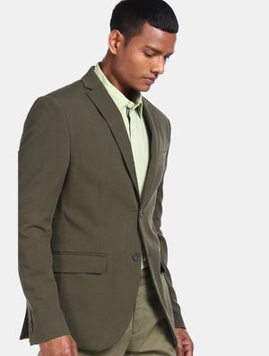 olive green solid single breasted casual blazer - 17694651 - Standard Image - 2