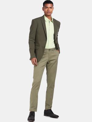 olive green solid single breasted casual blazer - 17694651 - Standard Image - 4