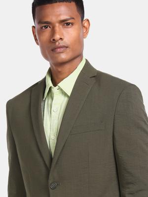 olive green solid single breasted casual blazer - 17694651 - Standard Image - 5