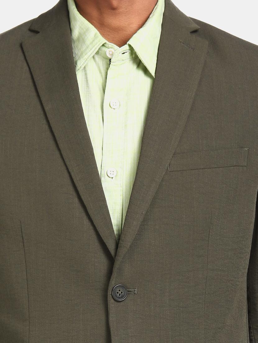 olive green solid single breasted casual blazer - 17694651 - Zoom Image - 6