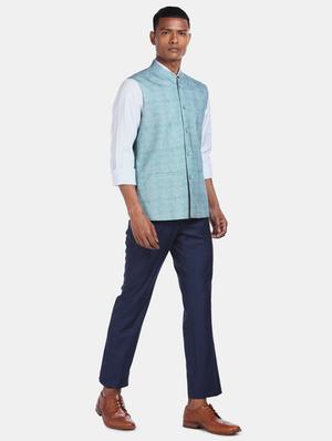 blue solid nehru jacket - 17694745 - Standard Image - 4