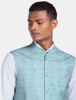 blue solid nehru jacket - 17694745 - Standard Image - 5