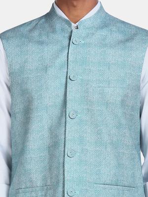 blue solid nehru jacket - 17694745 - Standard Image - 6