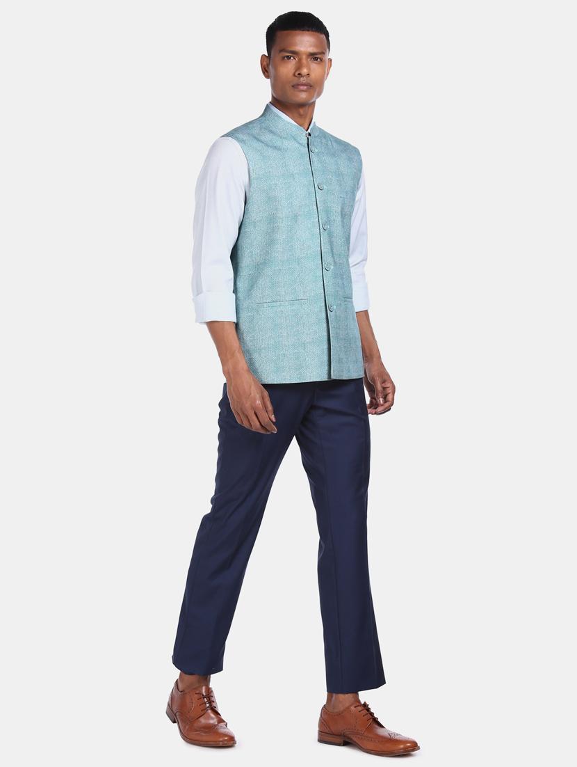 blue solid nehru jacket - 17694745 - Zoom Image - 4