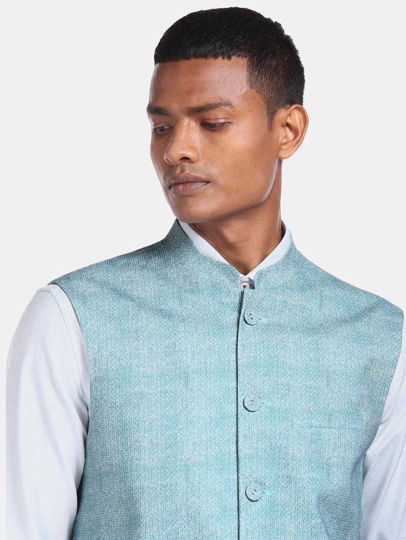 blue solid nehru jacket - 17694745 - Zoom Image - 5