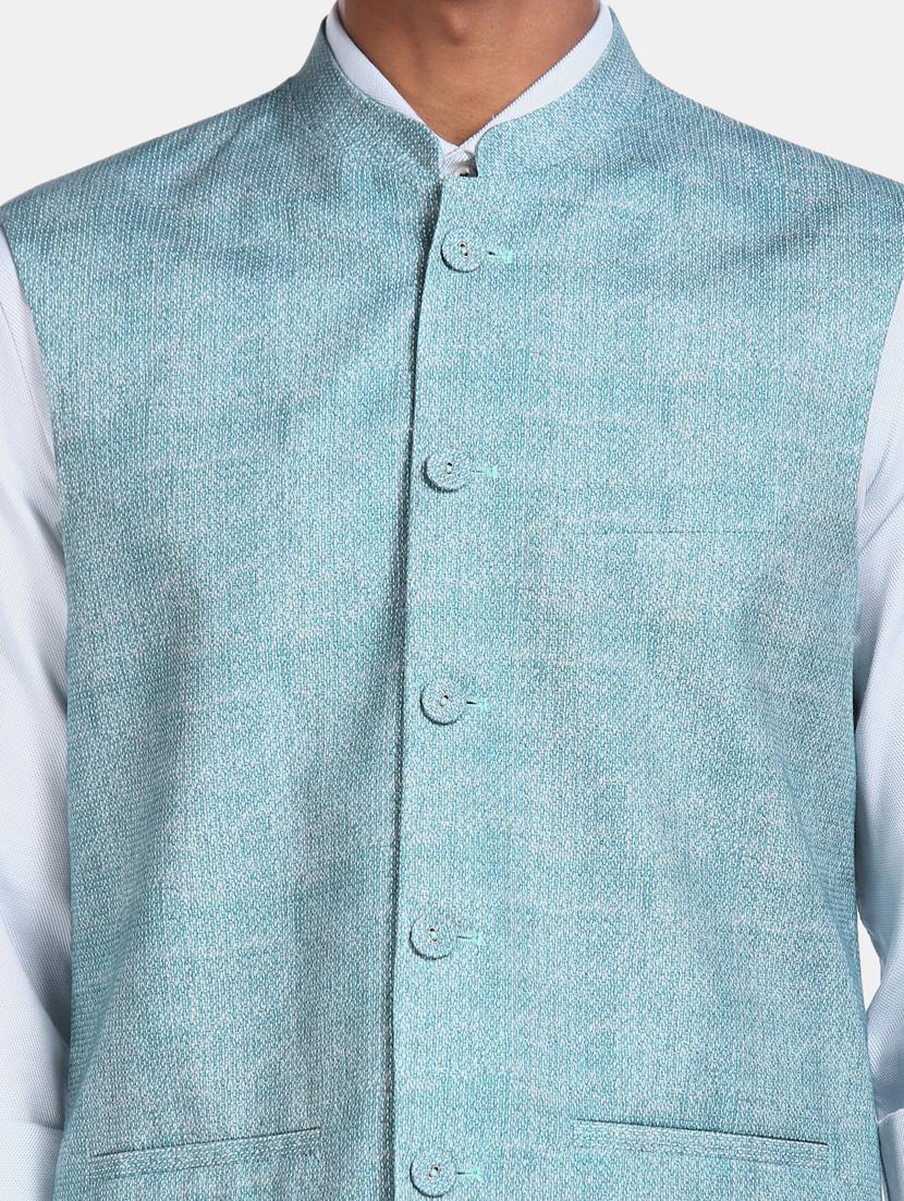 blue solid nehru jacket - 17694745 - Zoom Image - 6