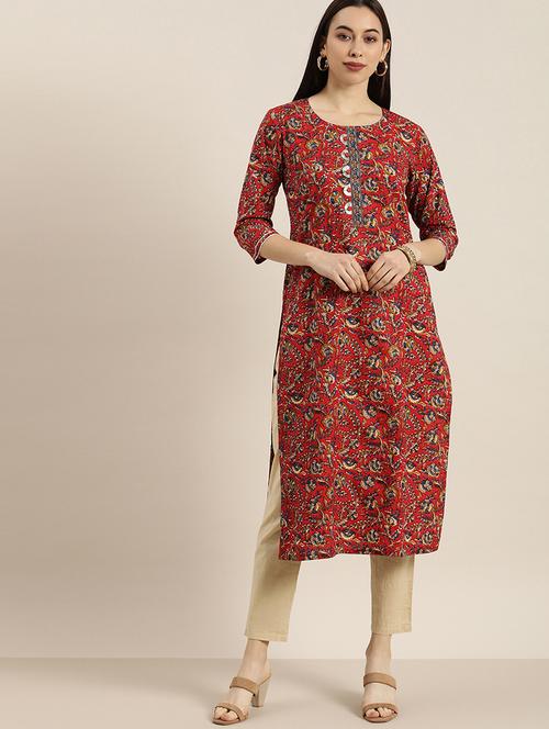 maroon cotton straight kurta - 17694814 - Standard Image - 1
