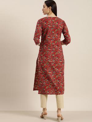 maroon cotton straight kurta - 17694814 - Standard Image - 3