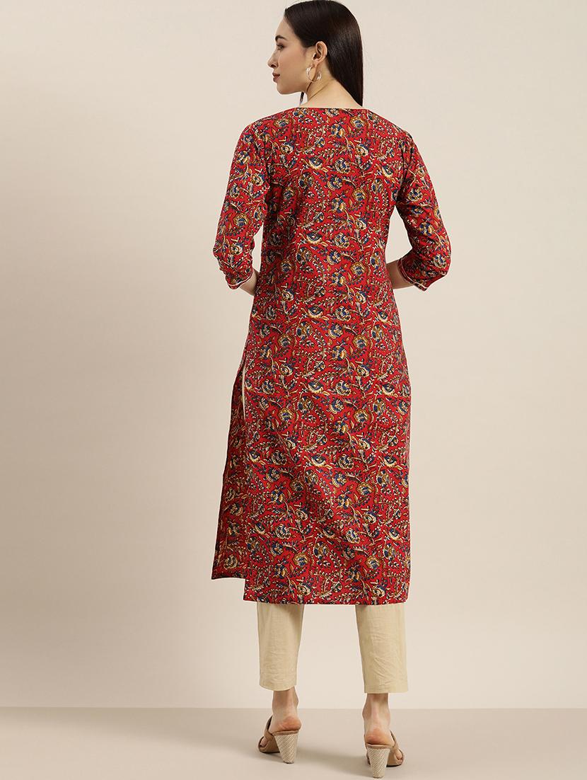 maroon cotton straight kurta - 17694814 - Zoom Image - 3