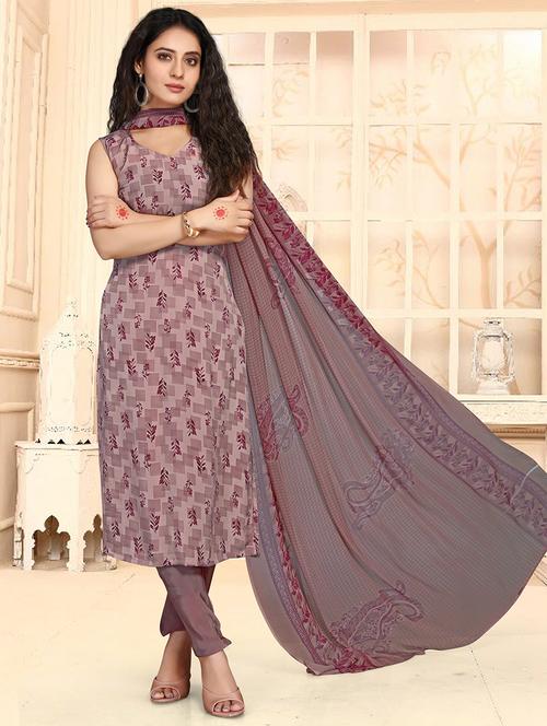 purple crepe churidaar suits unstitched suit - 17694871 - Standard Image - 1