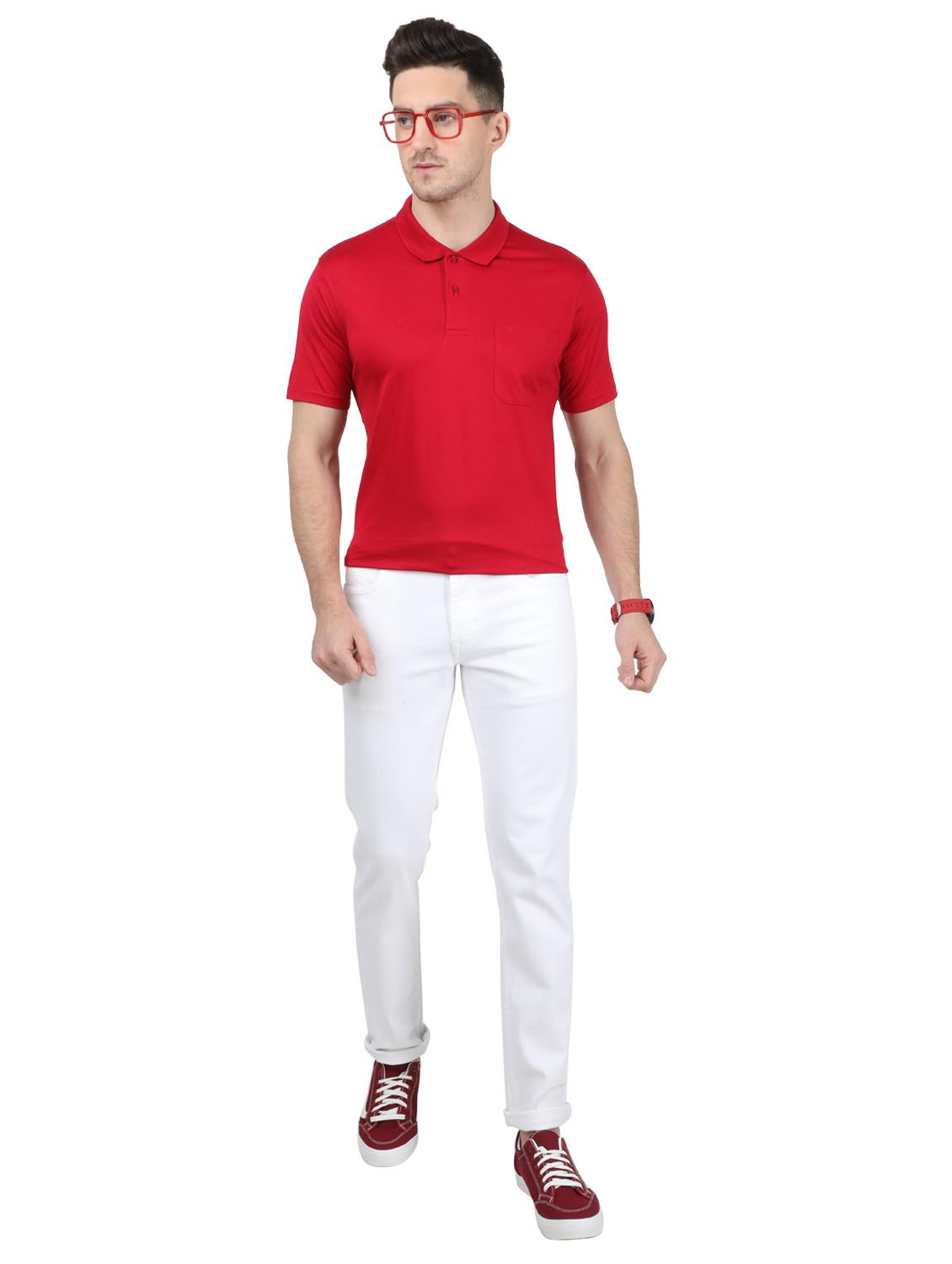 red solid polo t-shirt - 17694928 - Zoom Image - 4