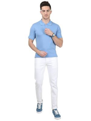 blue solid polo t-shirt - 17694936 - Standard Image - 4