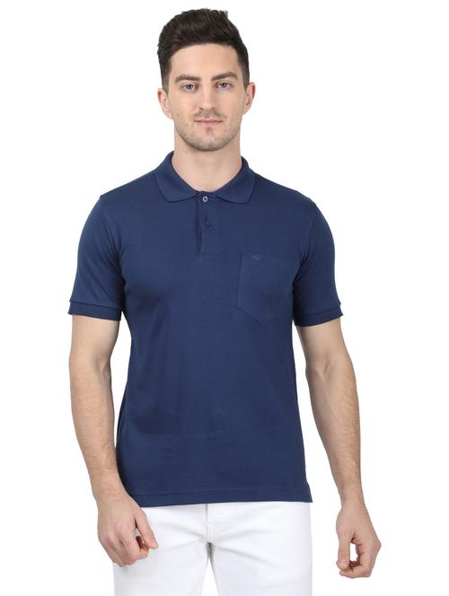 blue solid polo t-shirt - 17694941 - Standard Image - 1