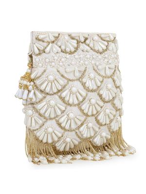 white faux silk ethnic potli - 17695072 - Standard Image - 5