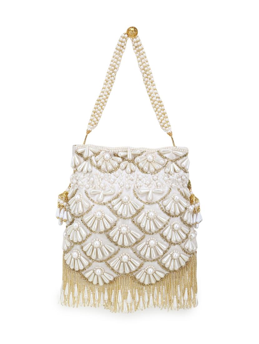 white faux silk ethnic potli - 17695072 - Zoom Image - 2