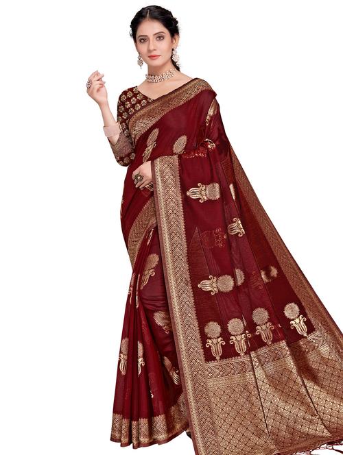 ethnic motifs handloom saree with blouse - 17695085 - Very Small Image - 1