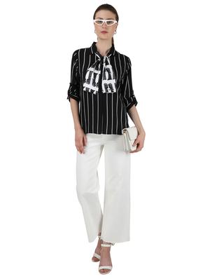 tie up neck striped top - 17695111 - Standard Image - 4