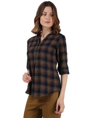 mandarin neck checkered top - 17695117 - Standard Image - 2