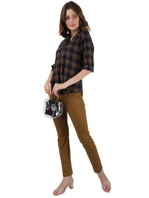 mandarin neck checkered top - 17695117 - Standard Image - 4