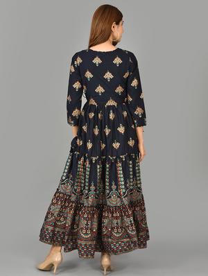 blue cotton fit & flare gown - 17695153 - Standard Image - 4