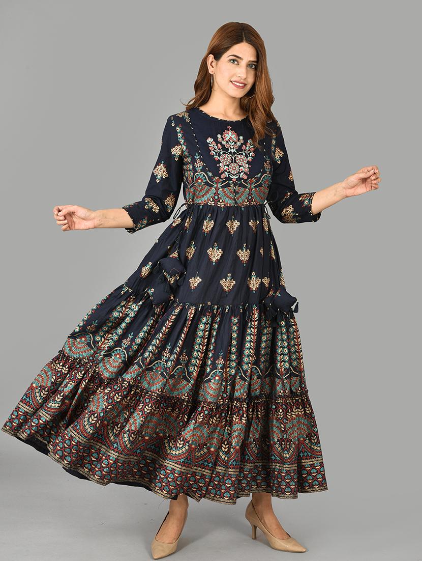 blue cotton fit & flare gown - 17695153 - Zoom Image - 2