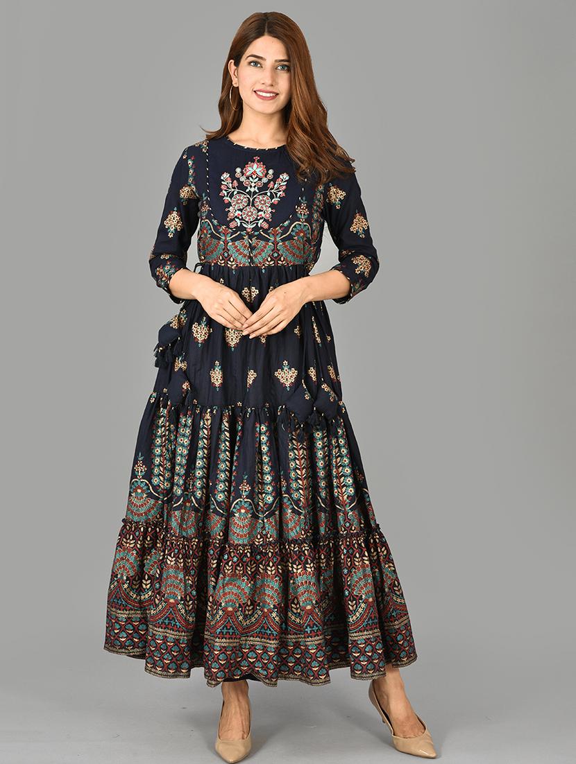 blue cotton fit & flare gown - 17695153 - Zoom Image - 3