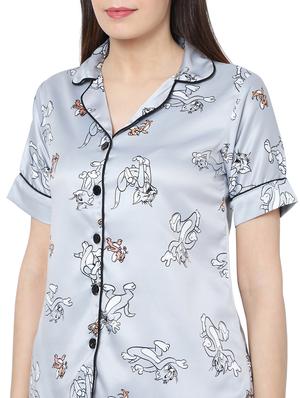grey printed pyjama nightwear set - 17695175 - Standard Image - 4