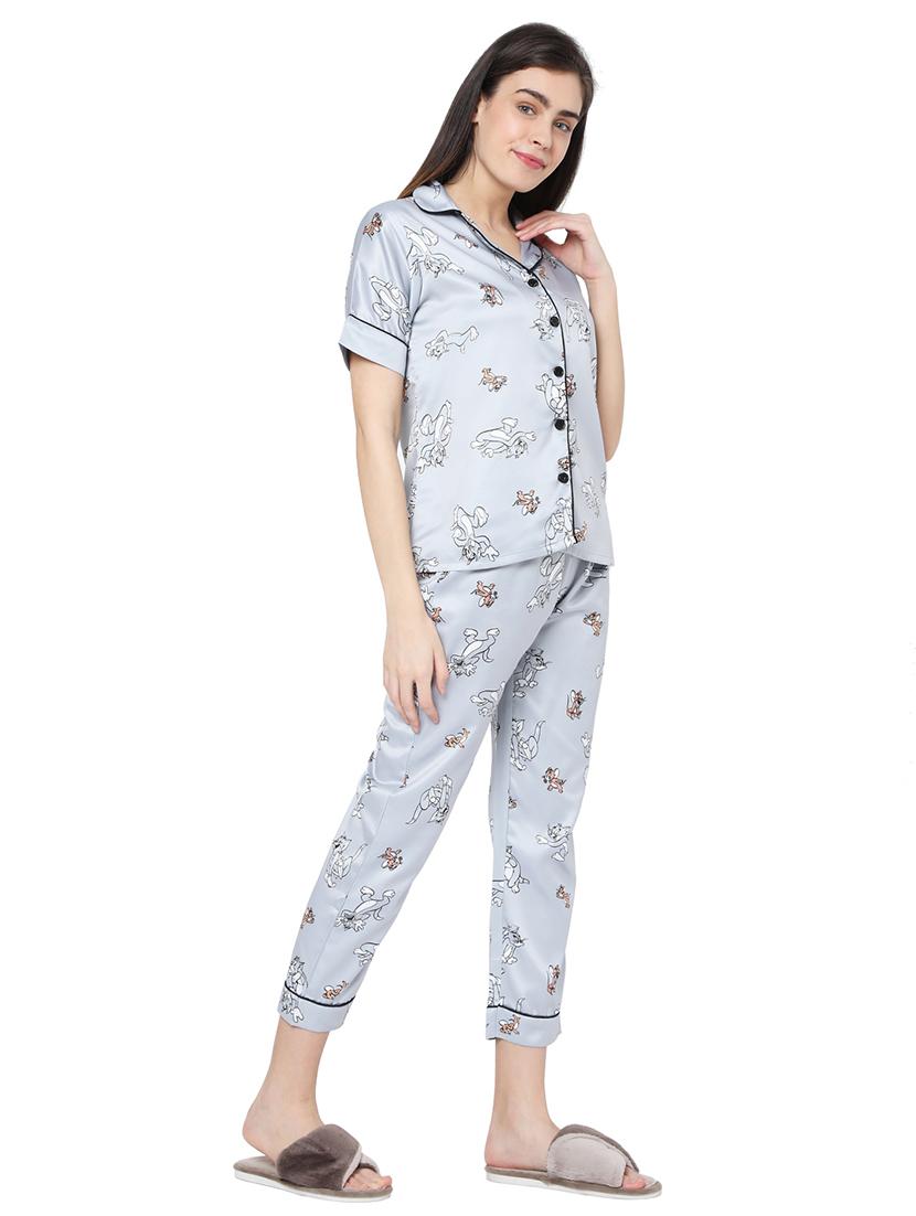 grey printed pyjama nightwear set - 17695175 - Zoom Image - 2