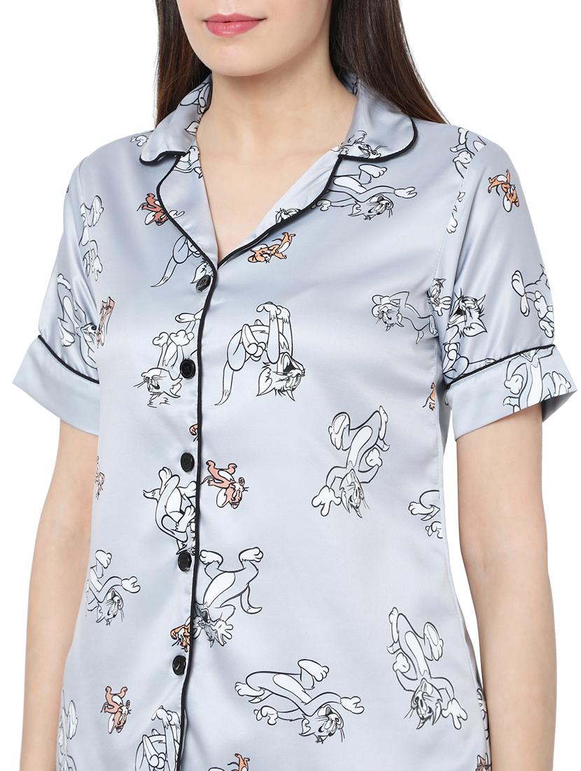 grey printed pyjama nightwear set - 17695175 - Zoom Image - 4