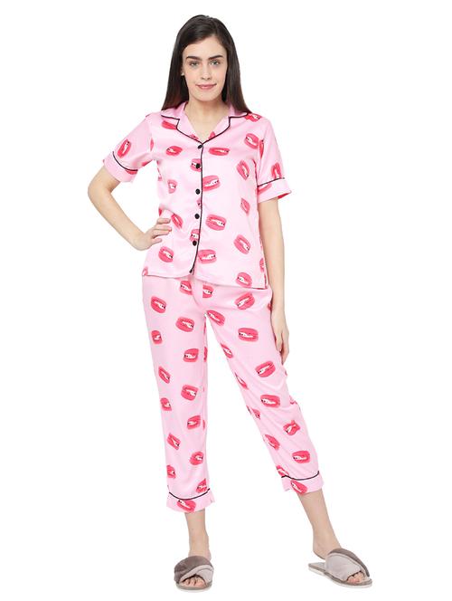pink printed pyjama nightwear set - 17695176 - Standard Image - 1