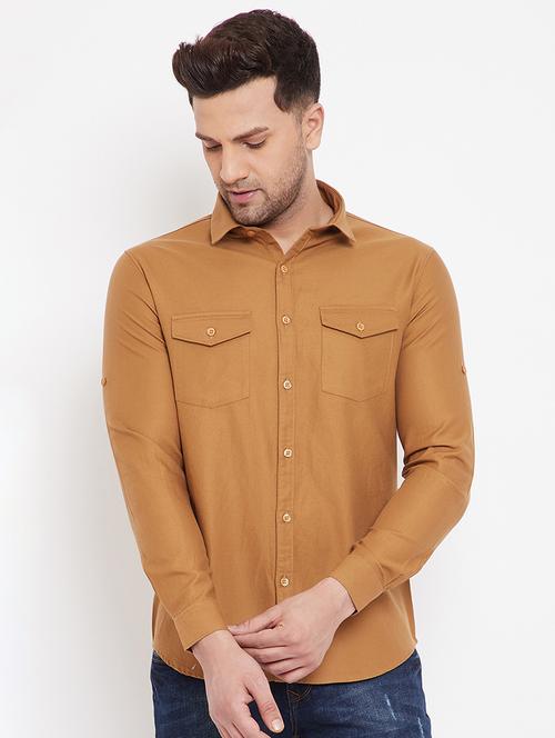 orange solid casual shirt - 17695223 - Standard Image - 1