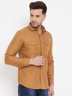 orange solid casual shirt - 17695223 - Standard Image - 2