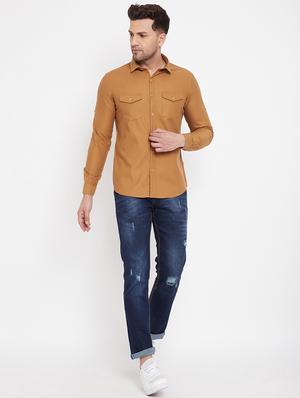 orange solid casual shirt - 17695223 - Standard Image - 4