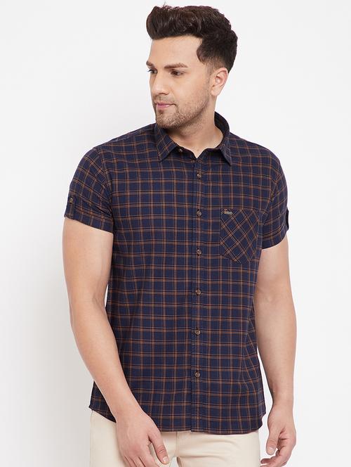 navy blue checkered casual shirt - 17695228 - Standard Image - 1