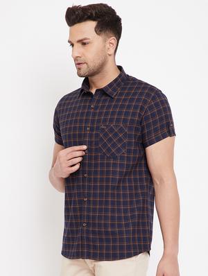 navy blue checkered casual shirt - 17695228 - Standard Image - 2
