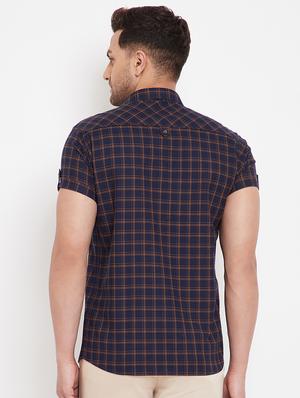navy blue checkered casual shirt - 17695228 - Standard Image - 3