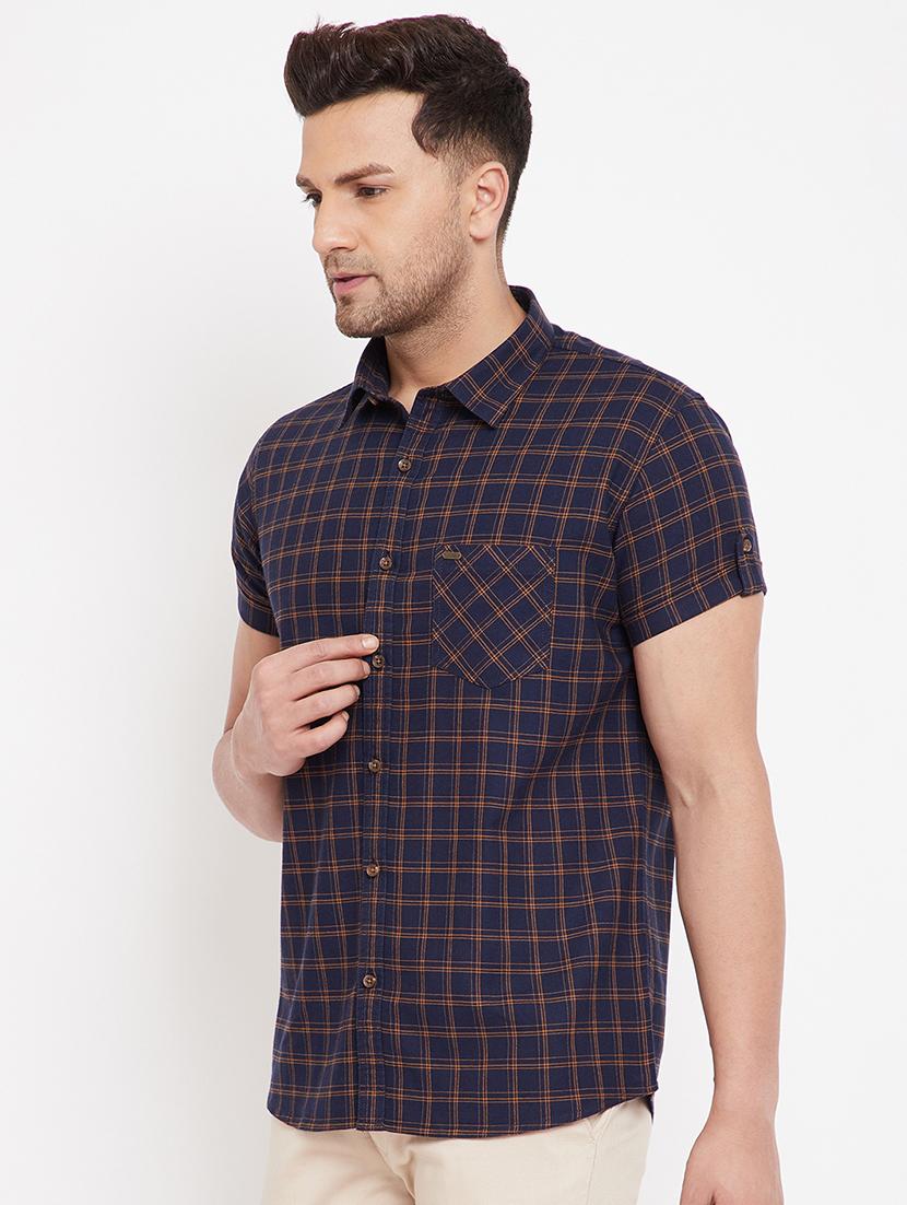 navy blue checkered casual shirt - 17695228 - Zoom Image - 2
