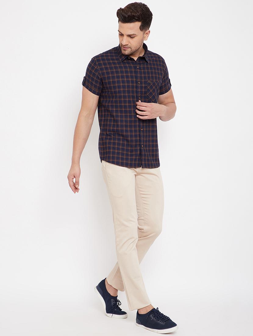 navy blue checkered casual shirt - 17695228 - Zoom Image - 4