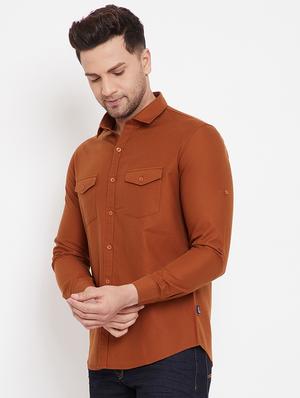 orange solid casual shirt - 17695238 - Standard Image - 2