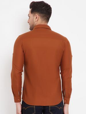 orange solid casual shirt - 17695238 - Standard Image - 3