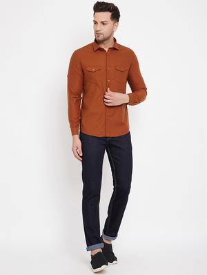 orange solid casual shirt - 17695238 - Standard Image - 4