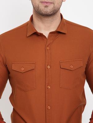 orange solid casual shirt - 17695238 - Standard Image - 5