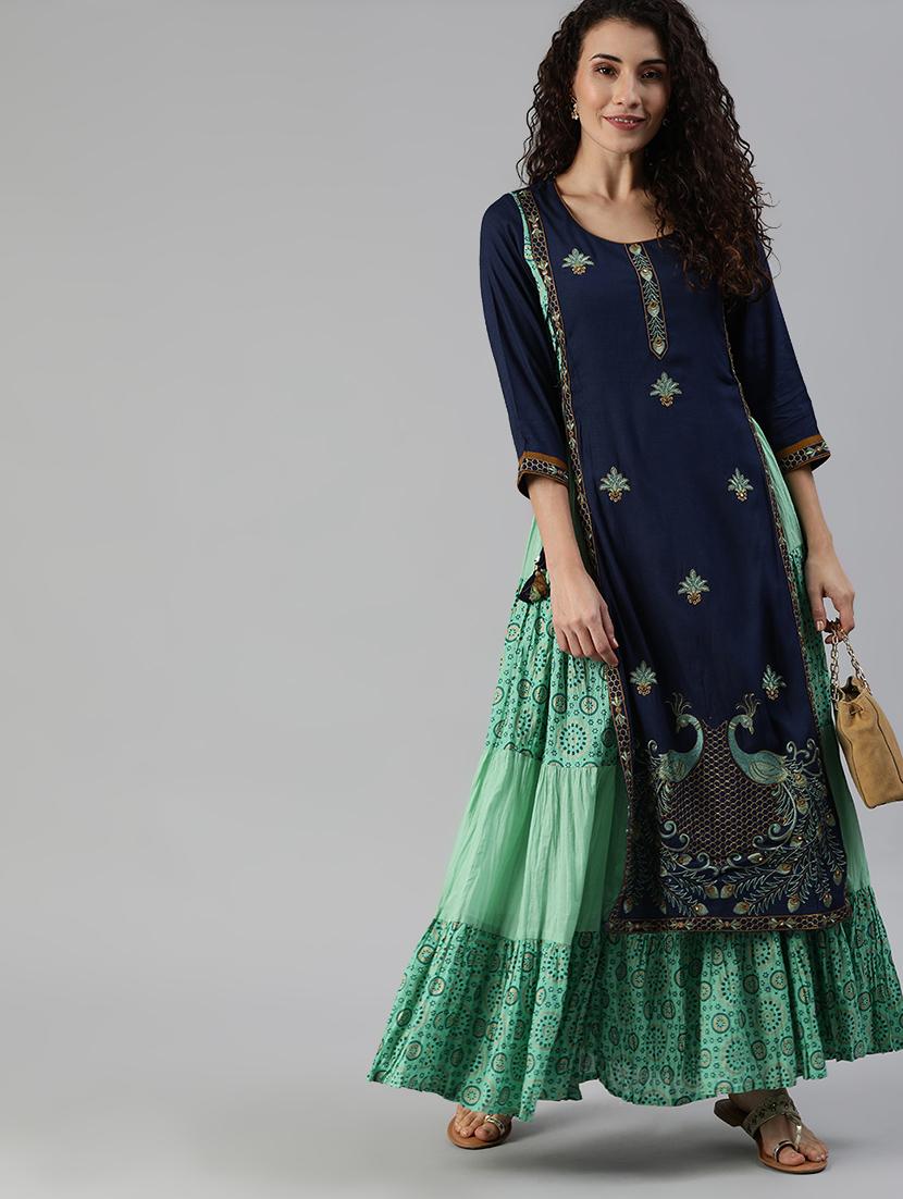 embroidered layered kurta - 17695347 - Zoom Image - 1