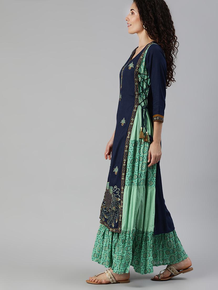 embroidered layered kurta - 17695347 - Zoom Image - 2