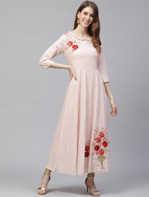 peach cotton anarkali kurta - 17695351 - Standard Image - 1